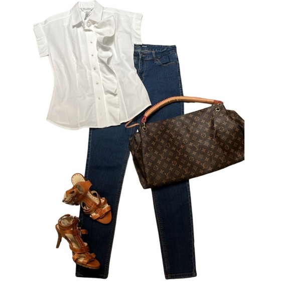 MAXMARA Mimia Poplin White Asymmetrical Ruffle Buttondown Shirt Blouse - Picture 2 of 7